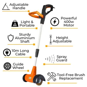 Lazy-Weeder Electric Weed Sweeper Brush - Patio Block Paving Cleaner - Height Adjustable - 400w Motor