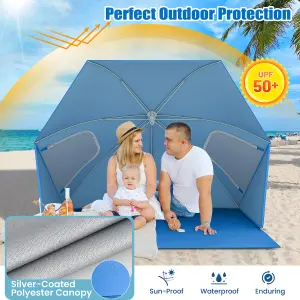 Costway Convertible Beach Tent 2-In-1 Sun Umbrella Beach Shade Shelter 2-4People