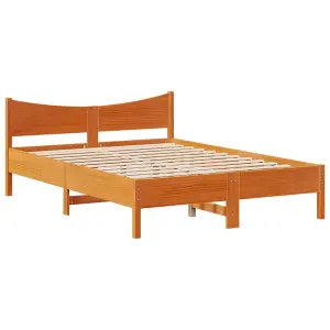 Berkfield Bed Frame with Headboard Wax Brown 140x200 cm Solid Wood Pine