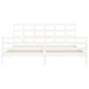 Berkfield Bed Frame with Headboard White Super King Size Solid Wood