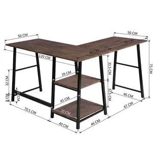 Charge L-Shape Desk Teak Grain / 75cm H x 120cm W x 120cm D