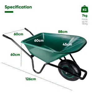 Garden WHEELBARROW 130kg / 110Ltr Toughened Plastic Tray Ideal Heavy Duty Green Gardeners Equine Barrow 1 Wheel All Terrain Tyre