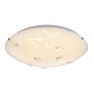 Traditional Classic Opal White Glass Flush Ceiling Light with Crystal Drops