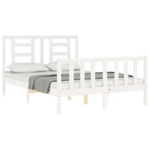 Berkfield Bed Frame with Headboard White Small Double Solid Wood