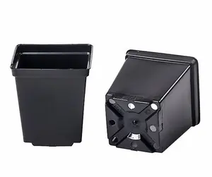 Square Plant Pot Strong Black Plastic Hydroponic Pots 1 Litre x 6 Pots