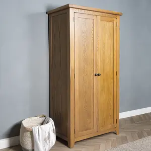 Elm Home And Garden Rustic Oak Wooden 2 Door Full Hanging Double Wardrobe 190cm High x 101cm Wide x 56cm Deep