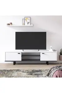 Meta TV Stand with 2 Shelves and 2 Cabinets, 150 x 35 x 44 cm TV Unit Table for TVs up to 65 inch, White