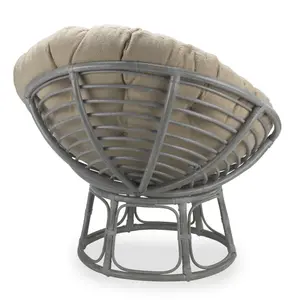 Papasan Chair Indoor in Grey with Boucle Latte Cushion Adjustable Frame