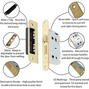 AFIT Bathroom Lock 65mm / 44mm Backset BRASS Radius End for Wooden Bathrooms Accepts 5mm Square Spindle CE UKCA & Fire Door App