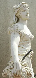 Tall Stone Cast Lady Carrying Baskets of Grapes Fountain Statue