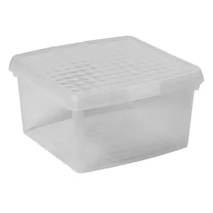 Wham Clip 2x 9L Square Plastic Storage Boxes with Secure Clip Lock Lids. L:29 x W:29 x H:15.5cm Clear/Clear/Clear