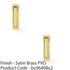 2 PACK - Flush Sliding Pocket Door Pull Handle - Satin Brass 70mm x 19mm Finger Edge