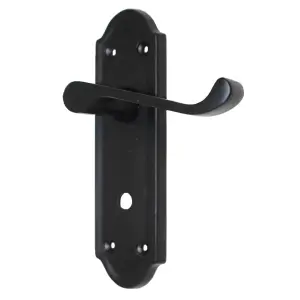 Ashford Door Handle Bathroom Lock Scroll Lever - Matt Black Bath Pack Hinges