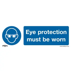 Mandatory Eye Protection Safety Sign - Rigid Plastic 300x100mm for Workplace Safety