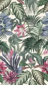 Grandeco Delicate Jungle Botanical XXL Leaves & Flowers Green & Pink 3 Lane Repeatable Wallpaper Mural 159 x 280cm