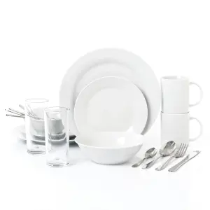 18pc White 2 Person Dinner Set