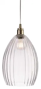 Luminosa Victory 1 Light Dome Ceiling Pendant Antique Brass, Clear Glass, E27