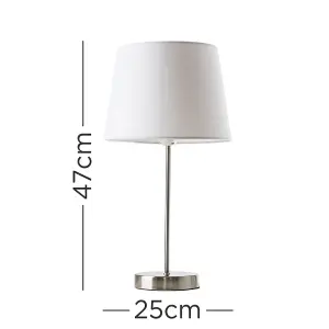 ValueLights Modern Pair Of Satin Silver Table Lamps With White Shades