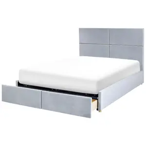 Velvet EU King Size Ottoman Bed with Drawers Light Grey VERNOYES