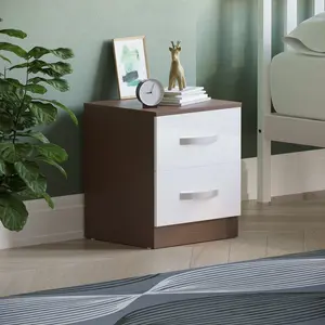 Arkadij 2 Drawer Beside Table With Metal Runners, Modern Bedroom Storage Cabinet White/Walnut