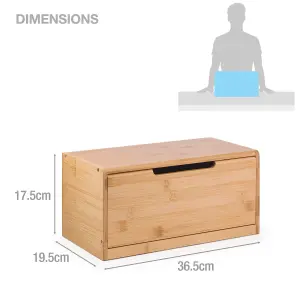 Woodluv Bread Bin Countertop Bread Storage for Kitchen With Drop Down Front Lid, 36.5 x 19.5 x 17.5 cm