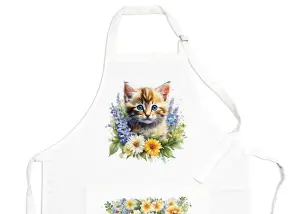 Purely Home Pet Animals & Flowers Kitten Apron - Floral Gifts for Her - Cooking & Baking