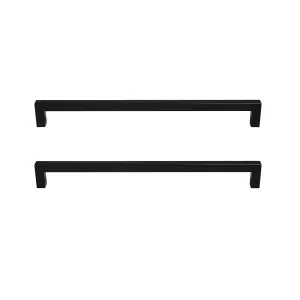 GoodHome Golpar Matt Black Kitchen cabinets D-shaped Pull handle (L)23.3cm (D)28mm, Pack of 2