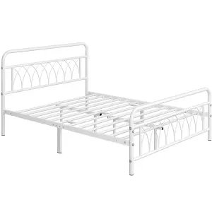 Yaheetech White 4ft6 Double Metal Bed Frame with Petal Accented Headboard and Footboard