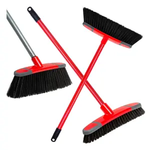 1 x Stiff Broom & Long Handle Sweeping Brush Ideal For Cleaning Hard Floors