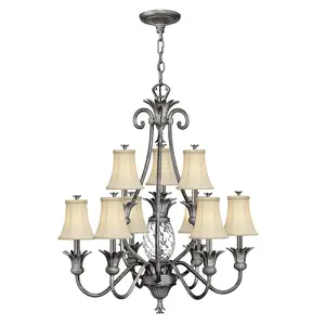 10 Bulb Chandelier Ceiling Light Polished Antique Nickel LED E14 60W