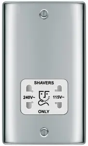 BG Double Raised slim Screwed Shaver socket Gloss Chrome effect