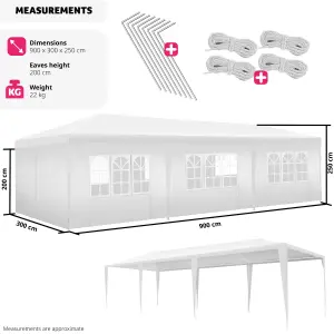 Gazebo Elasa - 9 x 3 m, with 8 side panels, weather & UV-resistant - white