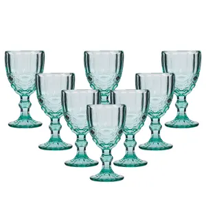 Set of 8 Vintage Luxury Turquoise Drinking Wine Glass Wine Goblets 350ml