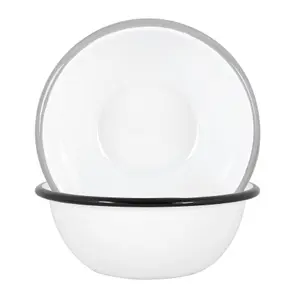 Argon Tableware - White Enamel Bowls - 16cm - Black/Grey