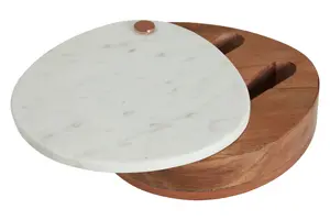 Maison by Premier Monzaro White Marble And Wood Cheese Cutter And Board Set