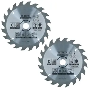 Circular Saw Blade 165mm x 20mm 20 Teeth TCT Coarse Cutting Disc Wood 2pc