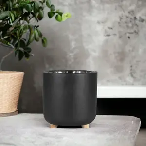 Moda Large Ceramic Black Plant Pot on Feet H13cm