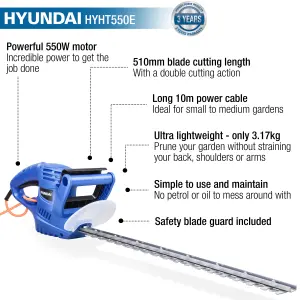 Hyundai Corded 550W Hedge trimmer - 510mm