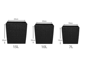 simpa 2PC Black 10L Cubie Rattan Plastic Planters - 22cm (H) x 22cm (W) x 22cm (D)