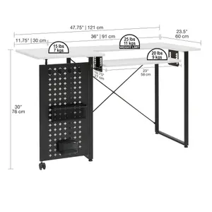 Sewing Online Sewing Table with Fold-out Storage Panel, White/Black Legs