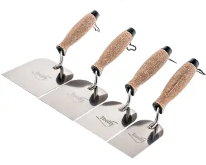 Toolty Margin Wall Putty Finishing Trowel with Cork Handle Set 4PCS 60, 80, 100, 120mm for Brickwork and Plastering Rendering