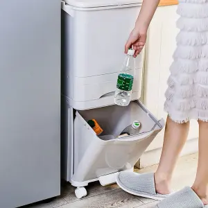 42 L White Home Kitchen Rubbish Dustbin Recycling Bin Double Layer Pedal Rubbish Trash