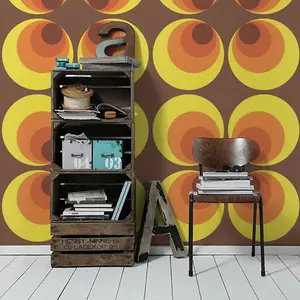 Retro 70s Big Circle Wallpaper Brown Orange Yellow Paste The Wall AS Creation