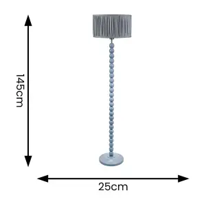 ValueLights Bobbins Powder Blue Floor Lamp with Ruched Pleated Powder Blue Drum Shade and LED Bulb