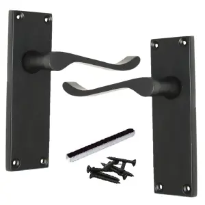 Door Handles Victorian Scroll Lever Latch - Matt Black 150 x 40mm