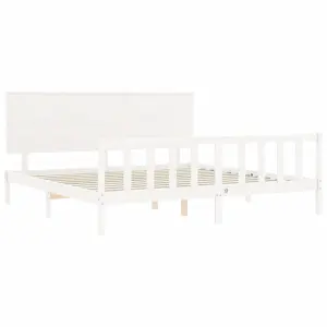 Berkfield Bed Frame with Headboard White Super King Size Solid Wood