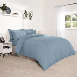 Brentfords Plain Duvet Cover Pillowcase Bedding Set, Blue - Double