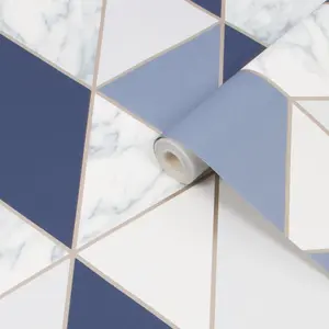 Sublime Marble Navy Metallic effect Geometric Smooth Wallpaper