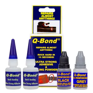 Q Bond Ultra Strong Adhesive Glue Repair Kit and Filler Powder Black and Grey