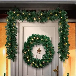 Set Of 4 Pre Lit Christmas Door Decoration Kit - 90cm Trees / Garland & 60cm Wreath